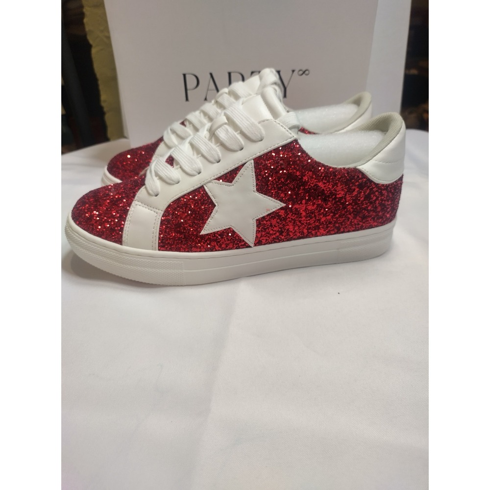 Party Starlinger Red Glitter Star Sneakers Womens Size 9 Low Top Lace Up New